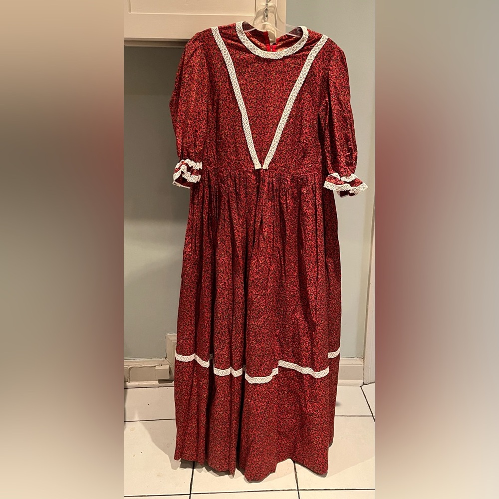 Vintage Handmade Floral Prairie Calico and Lace Maxi Dress